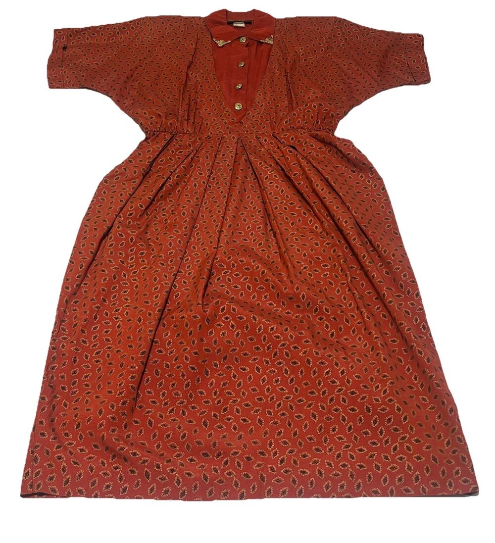 Vintage 80’s Midi Dress Collard Made In USA Elastic Waist Cottagecore Size 9/10